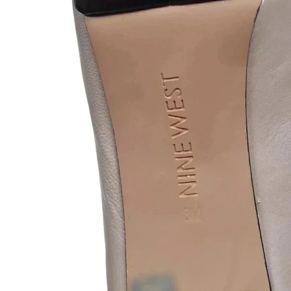 Nine West  Leather Platform Pump Stiletto Heel Open Toe Beige Tan Black Size 8 - Picture 7 of 10